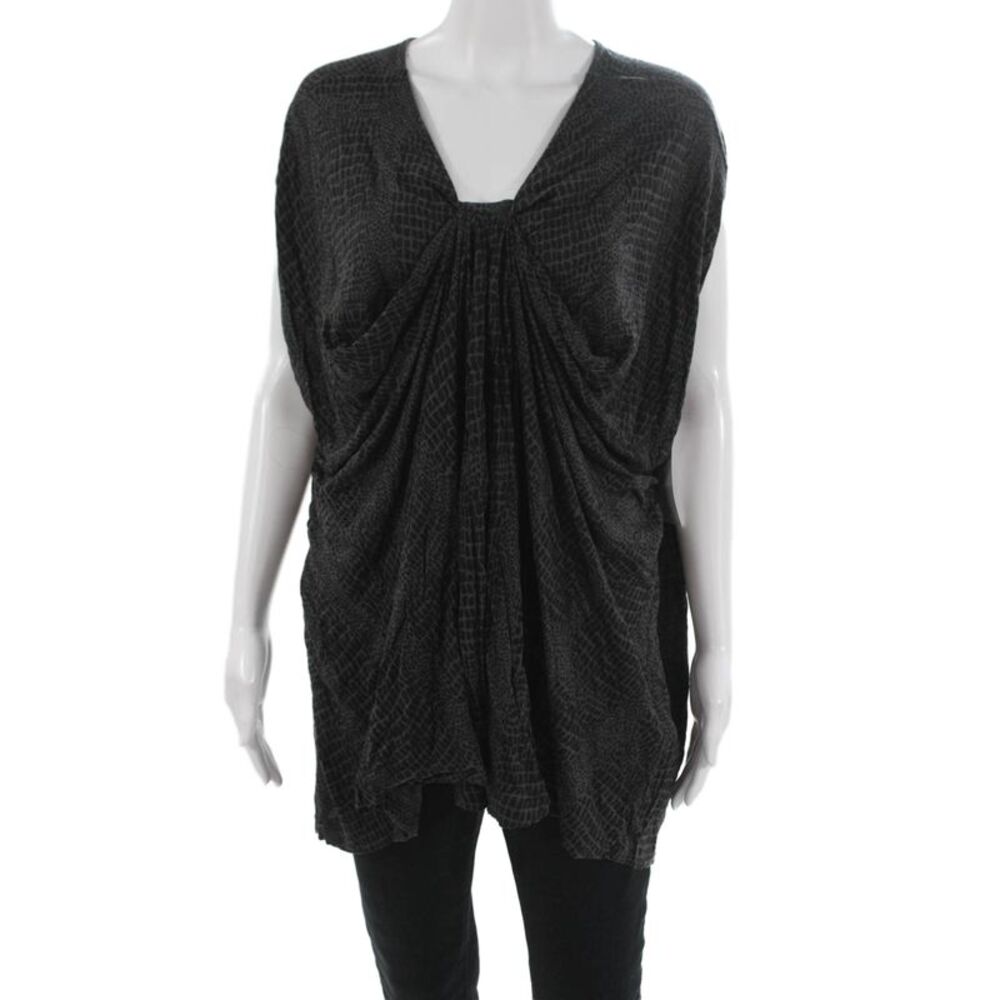 By Malene Birger Womens Black Animal Print V Neck Tunic Viscose Size 2XS